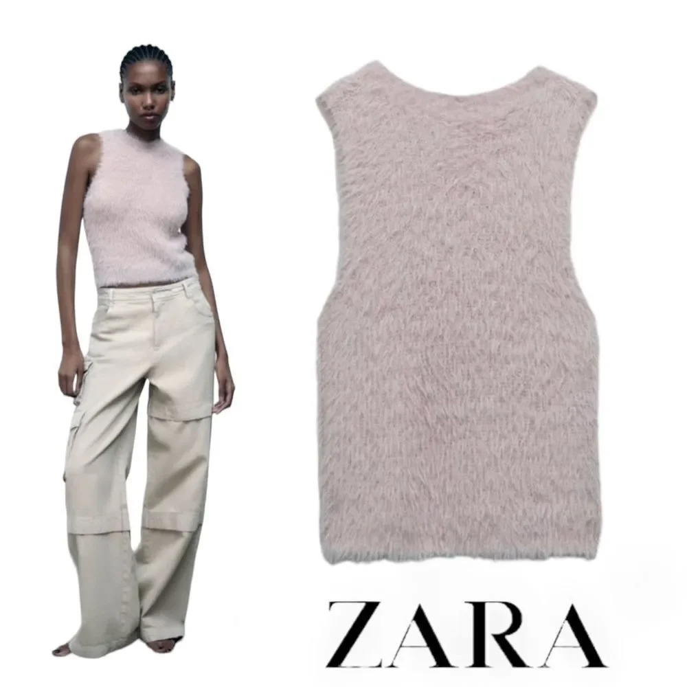 ZARA | Pearl Gray | FAUX FUR TOP